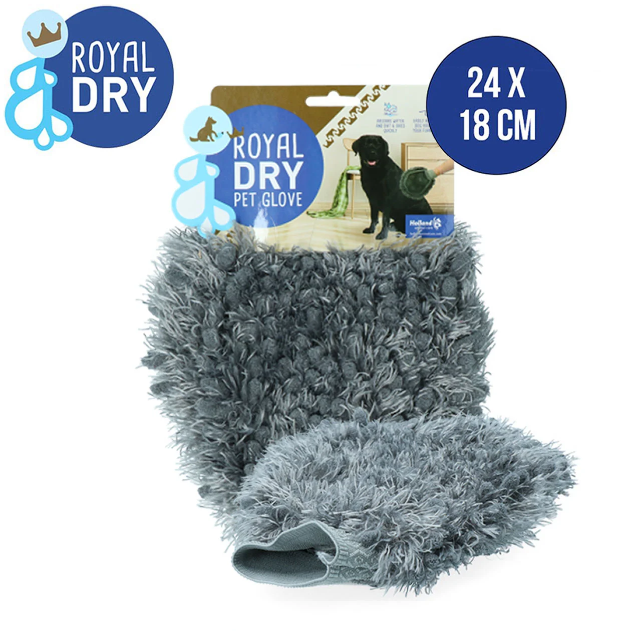 Guanto spazzola in microfibra per cani, 24 x 18 cm – Royal Dry - immagine 2