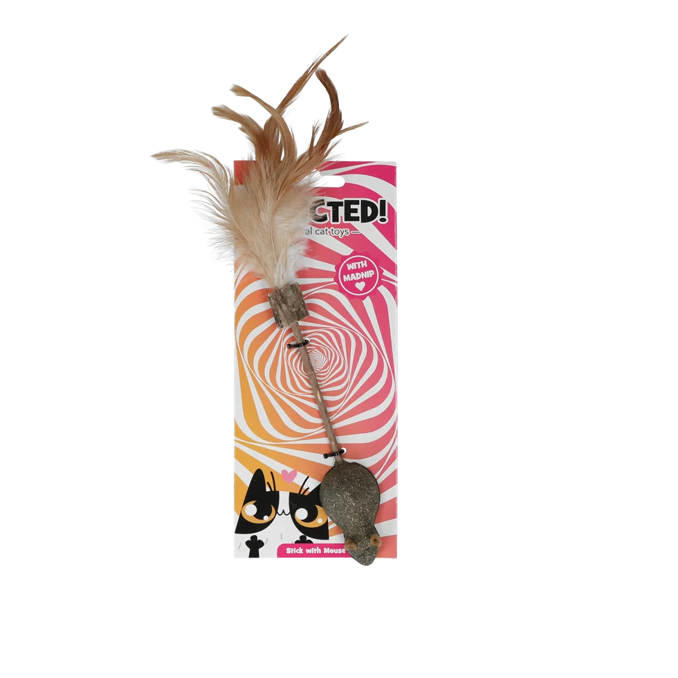 Bacchetta gioco per gatti con topo, piume e MADNIP – Addicted! Stick with Mouse & Feathers - immagine 1