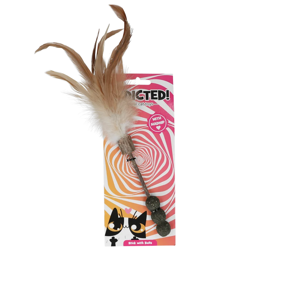 Bacchetta gioco per gatti con palline, piume e MADNIP – Addicted! Stick with Balls & Feathers - immagine 1