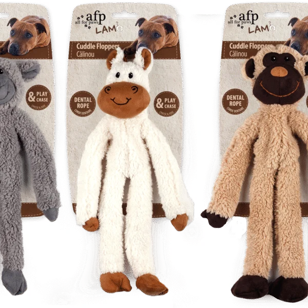 Peluche per cani con corda per i denti e squeaker, 43 x 16 x 6,5 cm – AFP Lambswool - Cuddle floppers