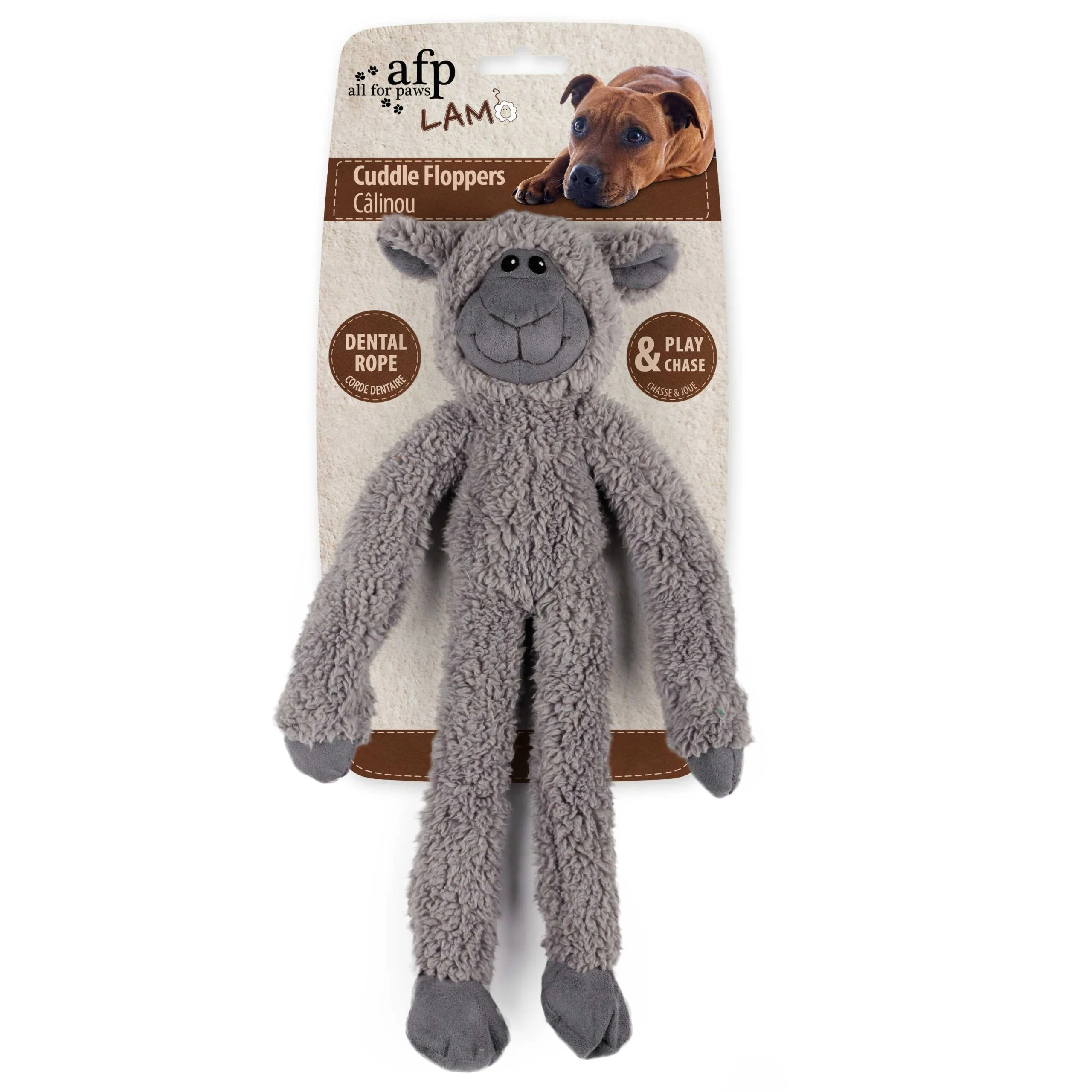 Peluche per cani con corda per i denti e squeaker, 43 x 16 x 6,5 cm – AFP Lambswool - Cuddle floppers - immagine 2