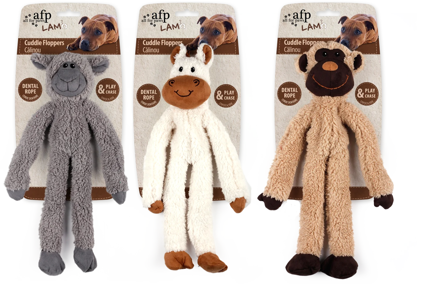 Peluche per cani con corda per i denti e squeaker, 43 x 16 x 6,5 cm – AFP Lambswool - Cuddle floppers - immagine 1