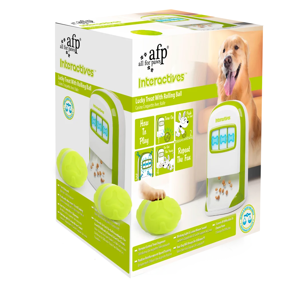 Dispenser di premi per cani con telecomando a forma di pallina – AFP Interactives - Lucky Treat with Rolling Ball - immagine 1