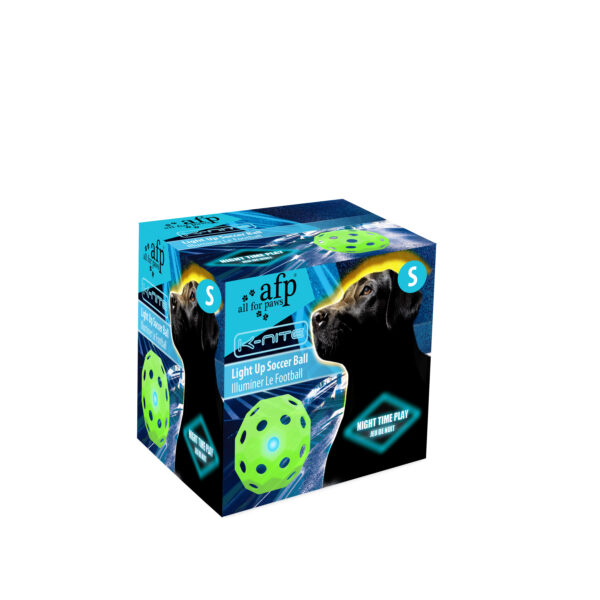 Palla per cani a forma di pallone da calcio con luce lampeggiante e fori – AFP K-Nite Light Up Soccer Ball Medium