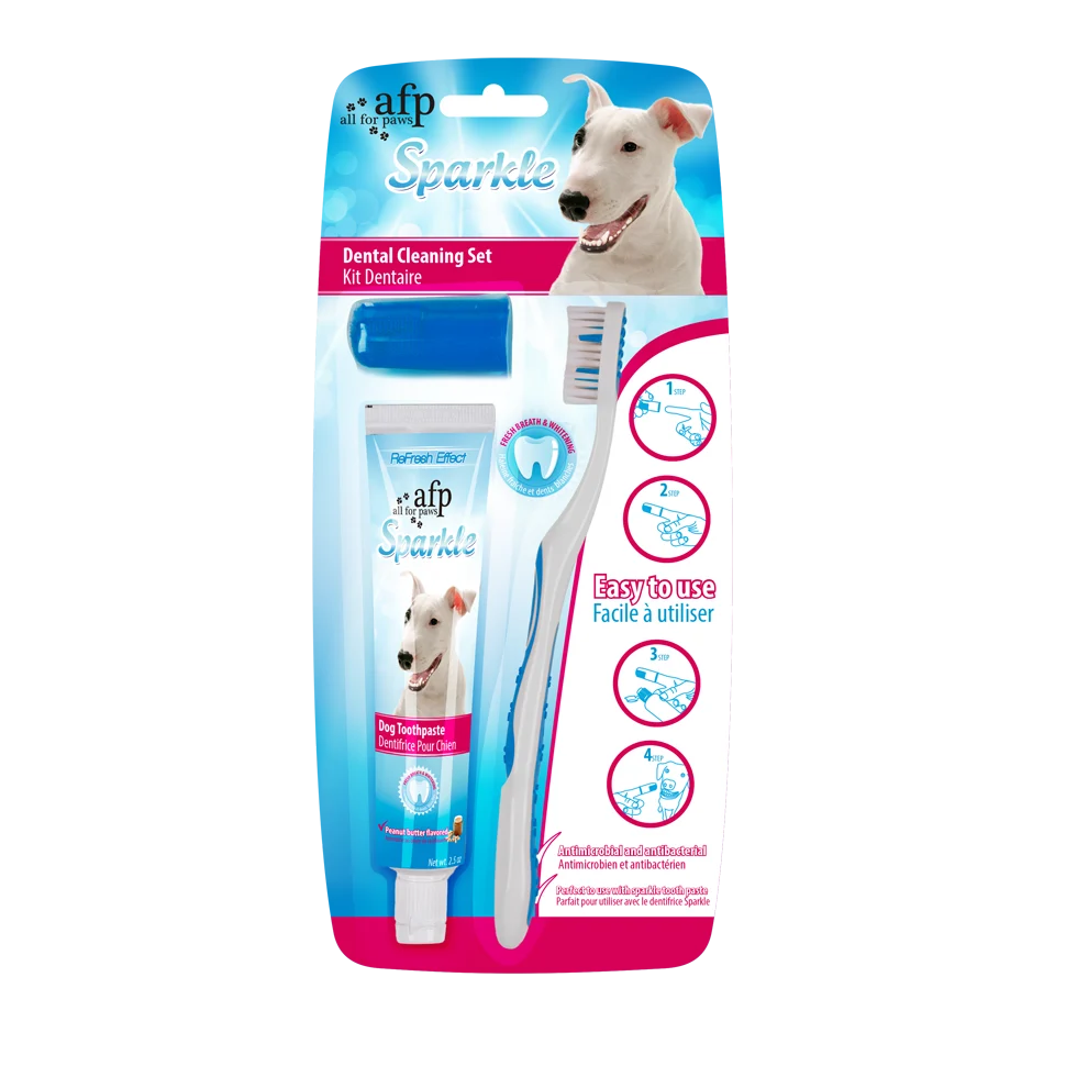 Set per la cura dei denti dei cani con spazzolino e dentifricio al burro di arachidi, 60 g – AFP Sparkle Combo Pack - immagine 1
