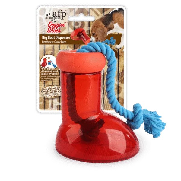 Dispenser di cibo per cani a forma di stivale con corda, 14 x 14 cm – AFP Doggies' Shoes Big Boot Dispenser L