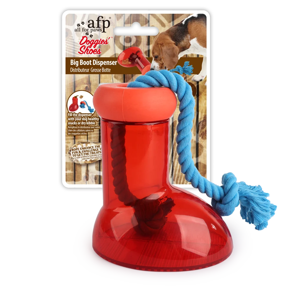 Dispenser di cibo per cani a forma di stivale con corda, 14 x 14 cm – AFP Doggies' Shoes Big Boot Dispenser L - immagine 1