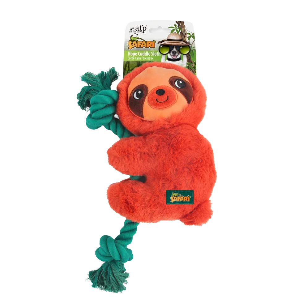 Peluche per cani con corda da masticare e squeaker, 31 x 17,5 x 6 cm – AFP Safari - Rope Cuddle Luiaard - immagine 1