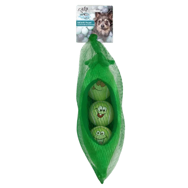 Set di palline per cani in un baccello di pisello, 3 palline con squeaker, ø 6,3 cm – AFP Meta Ball Ball Set w/ Pee Pod