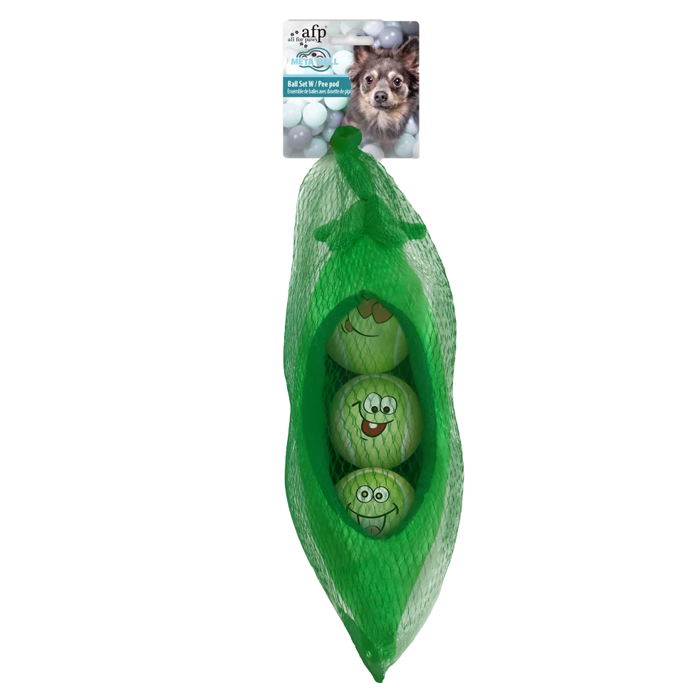 Set di palline per cani in un baccello di pisello, 3 palline con squeaker, ø 6,3 cm – AFP Meta Ball Ball Set w/ Pee Pod - immagine 1