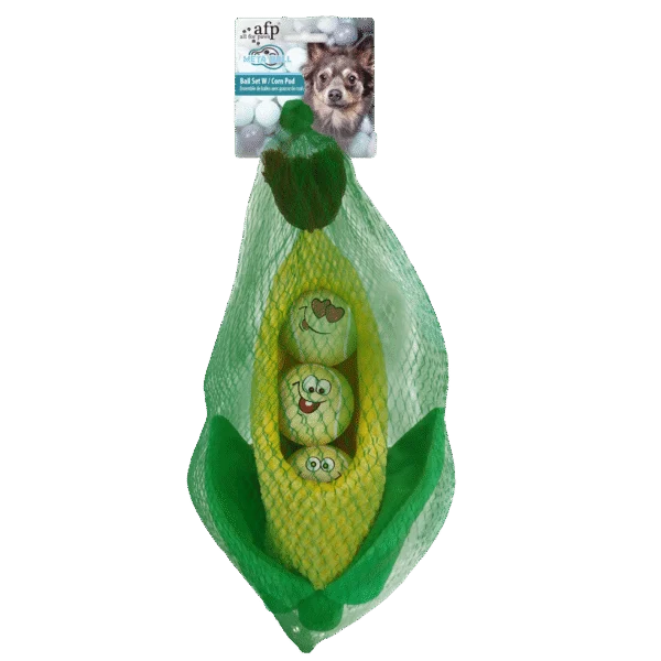 Set di palline per cani a forma di pannocchia, 3 palline con squeaker, ø 6,3 cm – AFP Meta Ball Ball Set w/ Corn Pod