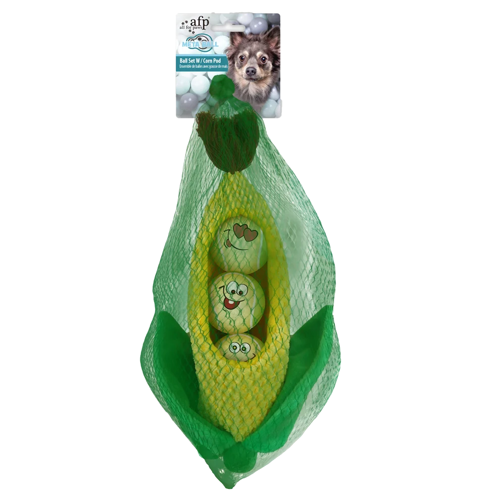 Set di palline per cani a forma di pannocchia, 3 palline con squeaker, ø 6,3 cm – AFP Meta Ball Ball Set w/ Corn Pod - immagine 1