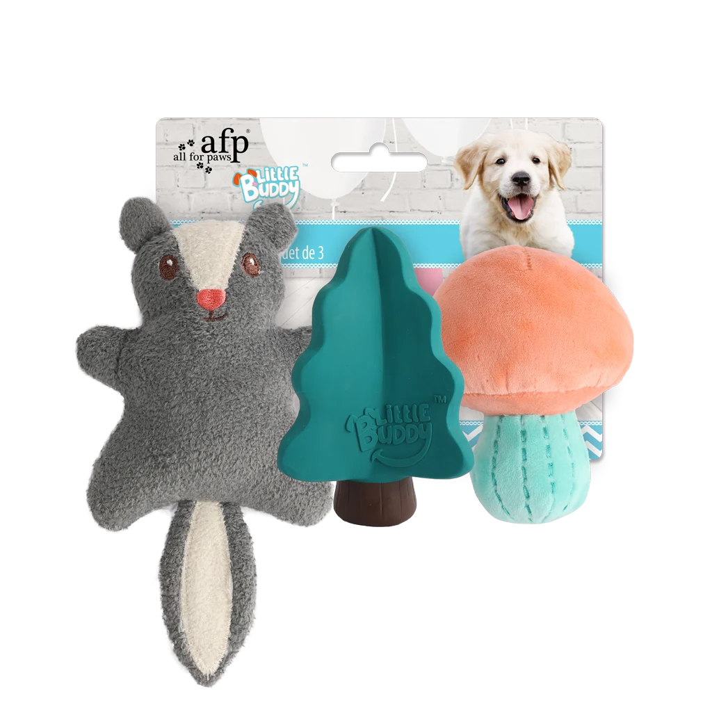 Set di giochi per cuccioli con 2 peluche e squeaker, 3 pezzi – AFP Little Buddy 3-Pack Toy Woodland - immagine 1