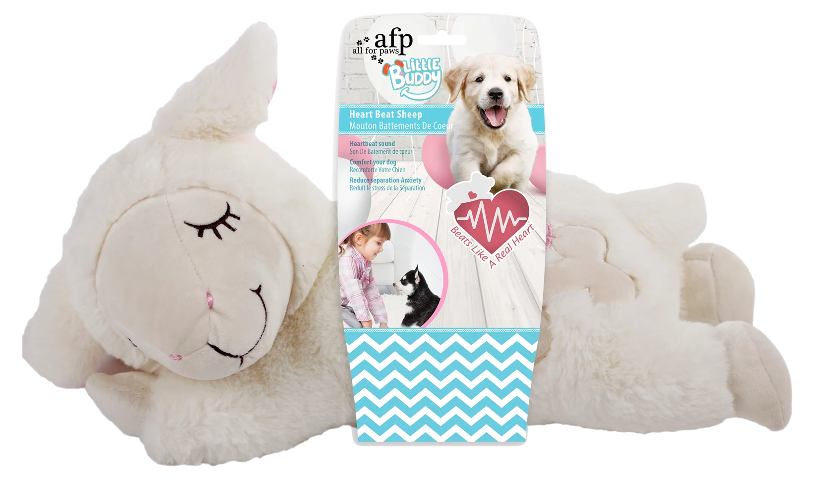 Peluche per cani Pecora con battito cardiaco, 36 x 18 cm – AFP Little Buddy - Heart Beat Sheep - immagine 1