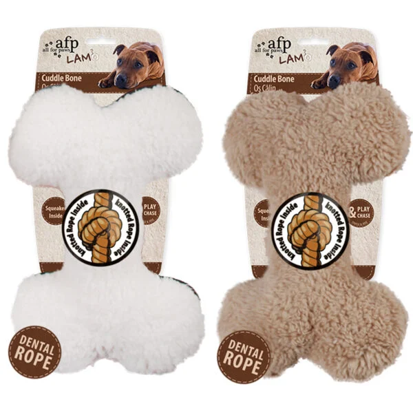 Osso di peluche con corda per i denti e squeaker, 23 x 15 x 6 cm – AFP Lambswool - Plush Bone