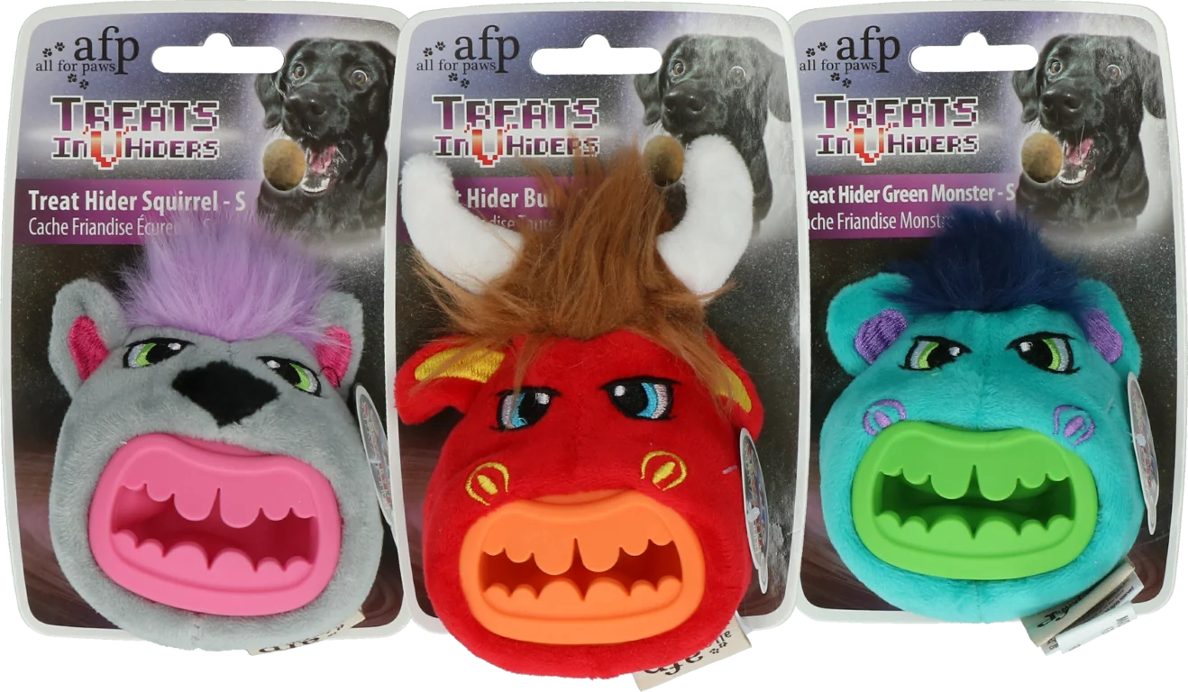 Peluche per cani Mostro verde con nascondiglio per snack, circa 10 cm – AFP Treats In "V" Hiders - Treat Hider Small - immagine 3