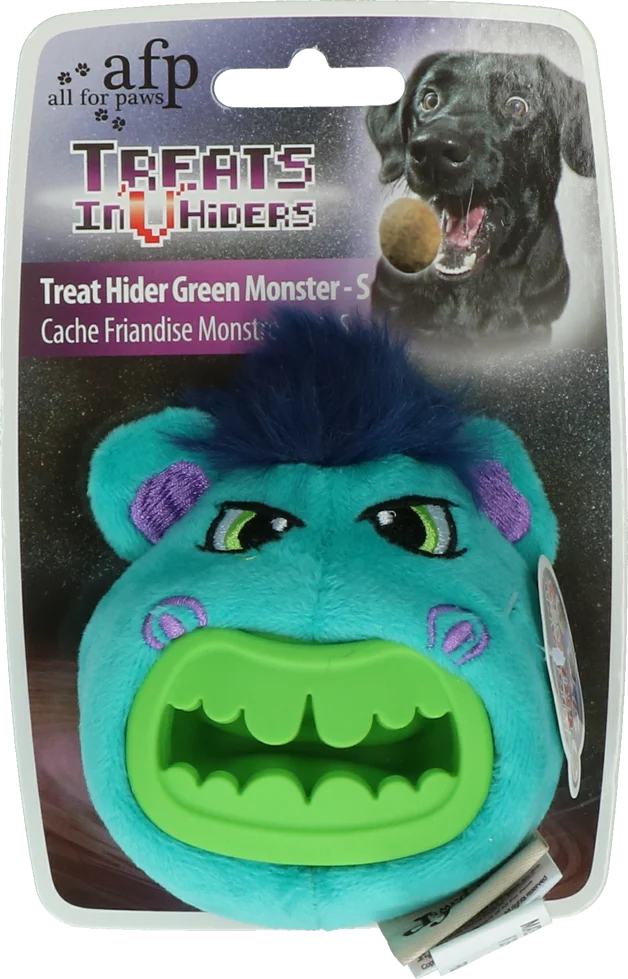 Peluche per cani Mostro verde con nascondiglio per snack, circa 10 cm – AFP Treats In "V" Hiders - Treat Hider Small - immagine 1