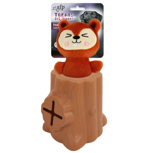 Gioco per snack in gomma con peluche, Scoiattolo, 6,5 x 8 x 13,2 cm – AFP Treats In "V" Hiders - Tree-Hider