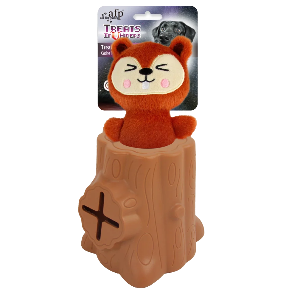 Gioco per snack in gomma con peluche, Scoiattolo, 6,5 x 8 x 13,2 cm – AFP Treats In "V" Hiders - Tree-Hider - immagine 1