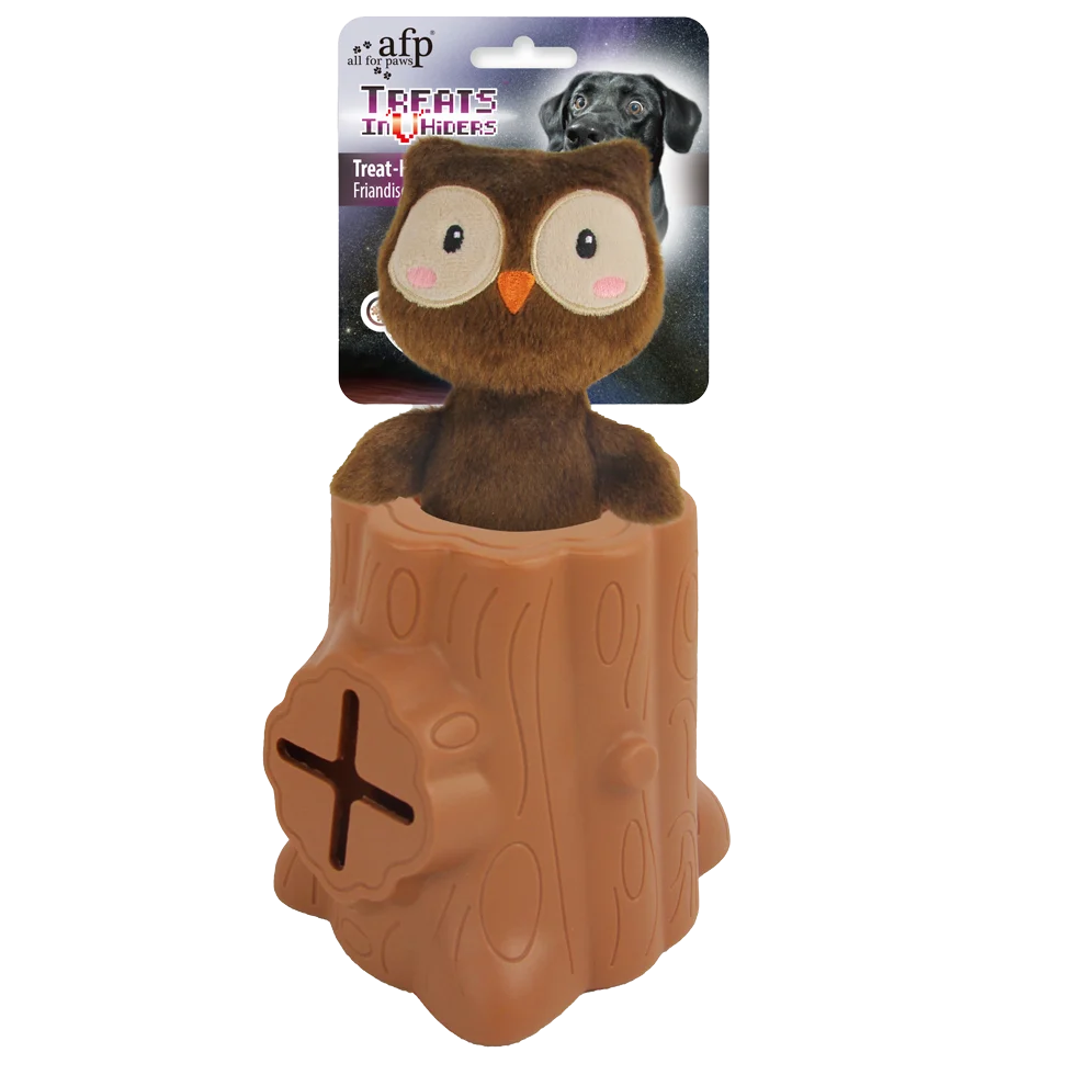 Gioco per snack in gomma con peluche, gufo, 6,5 x 8 x 13,2 cm – AFP Treats In "V" Hiders - Tree-Hider - immagine 1