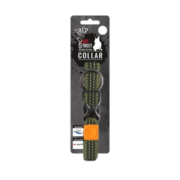 Collare per cani in neoprene con cuciture riflettenti, verde oliva M, da 35 a 55 cm x 2 cm – AFP Off Street