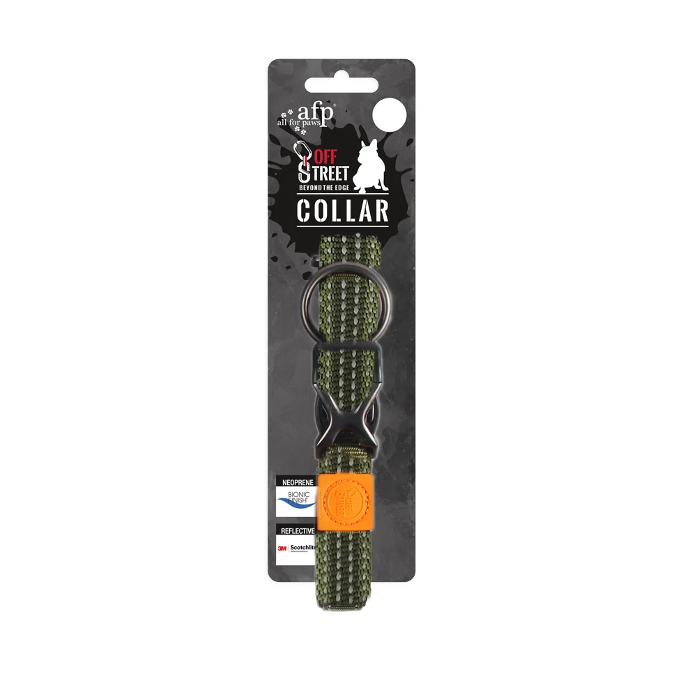 Collare per cani in neoprene con cuciture riflettenti, verde oliva L, da 40 a 65 cm x 2,5 cm – AFP Off Street - immagine 1