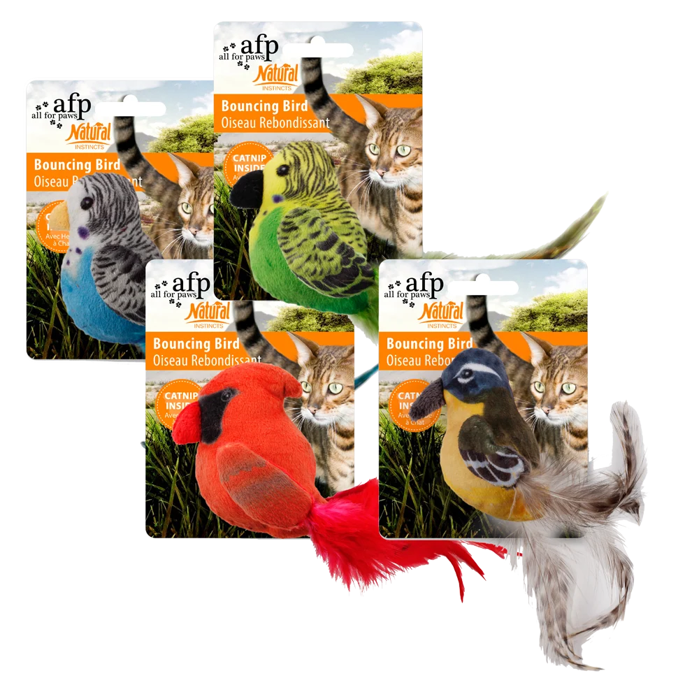 Gioco per gatti a forma di uccellino con erba gatta e piume, 20 cm – AFP Natural Instincts Bouncing Bird - immagine 1