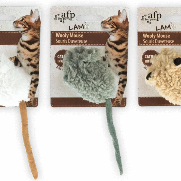 Topolino gioco con erba gatta e suono di topo, 7 x 7 x 3 cm – AFP Lambswool Wooly Mouse