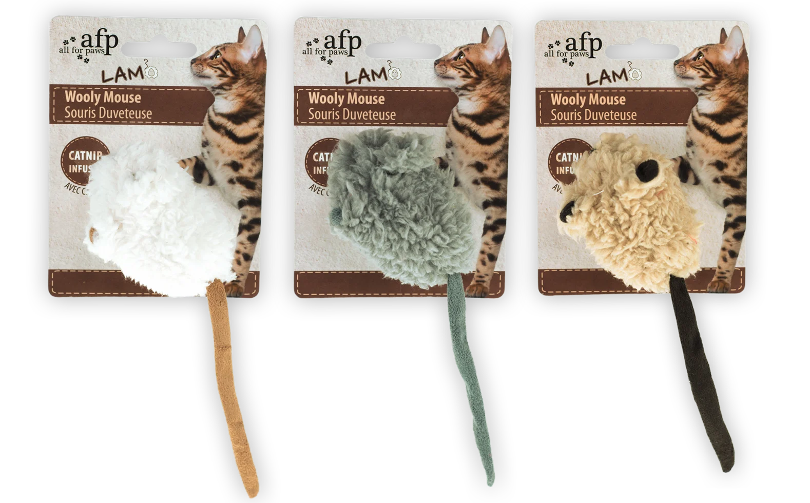Topolino gioco con erba gatta e suono di topo, 7 x 7 x 3 cm – AFP Lambswool Wooly Mouse - immagine 1