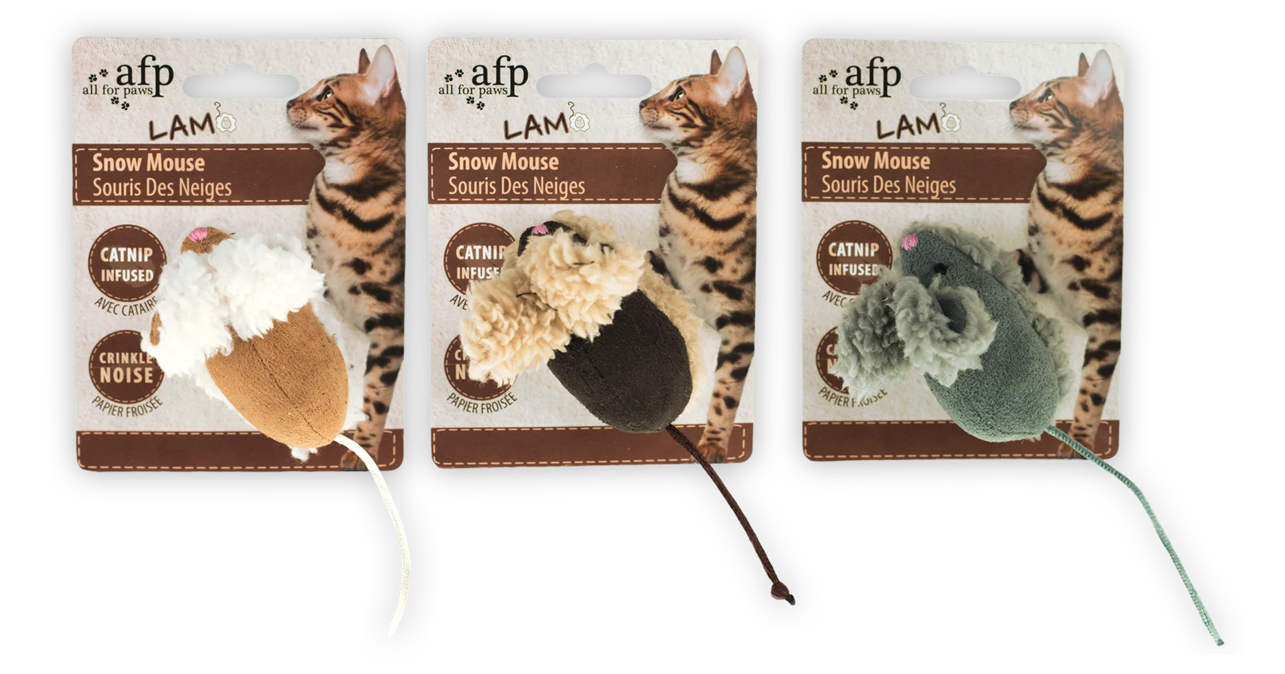 Topolini gioco con catnip, 3 pezzi – AFP Lambswool Snow Mouse - immagine 1