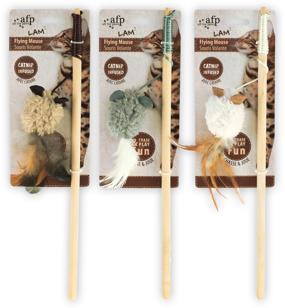 AFPK02111.png Bacchetta gioco per gatti con pallina a forma di topo ed erba gatta, 64 x 4 x 4 cm – AFP Lambswool - Flying Mouse - immagine 1