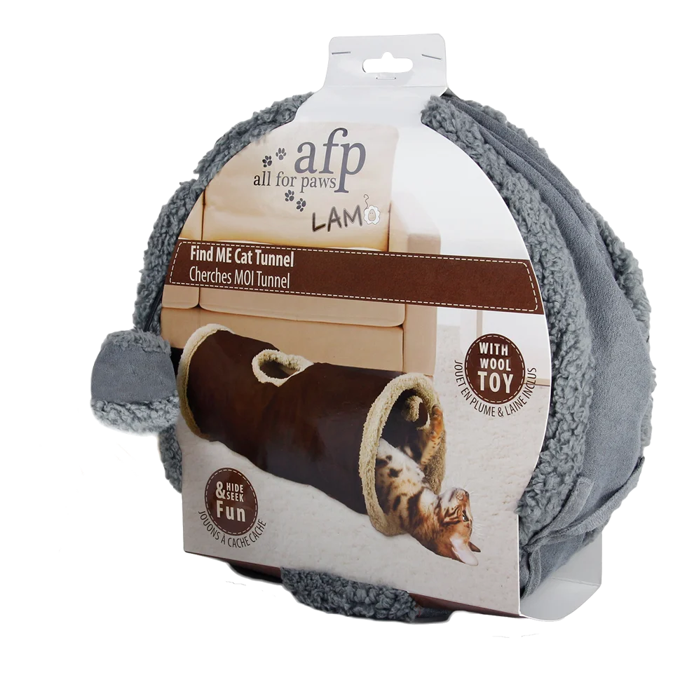 Tunnel per gatti in lana d’agnello con apertura superiore, 62 x 26 cm – AFP Lambswool - Find Me Cat Tunnel - immagine 1