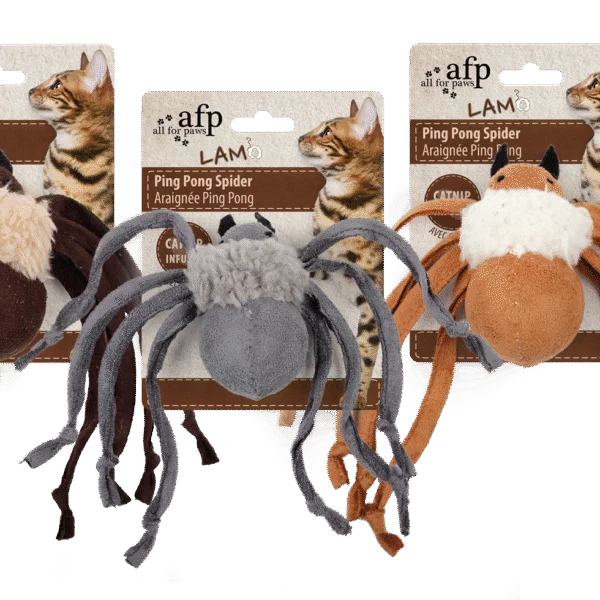 Ragno gioco con erba gatta e plastica scricchiolante – AFP Lambswool Ping Pong Spider