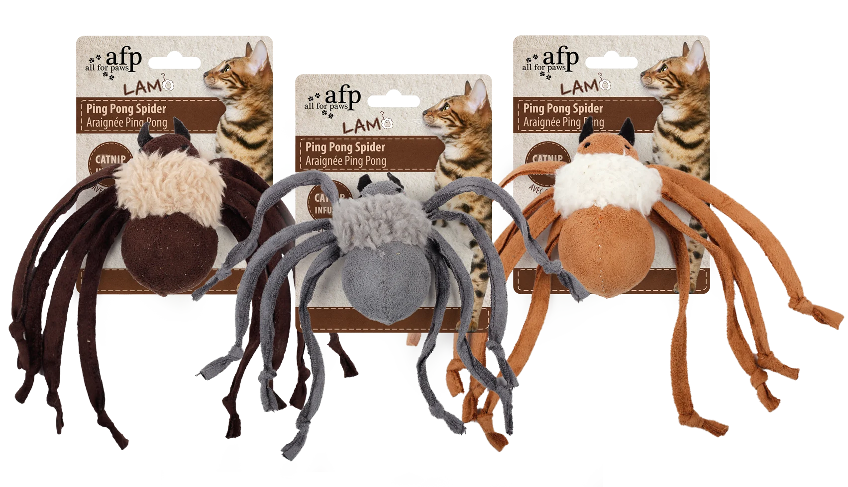 Ragno gioco con erba gatta e plastica scricchiolante – AFP Lambswool Ping Pong Spider - immagine 1
