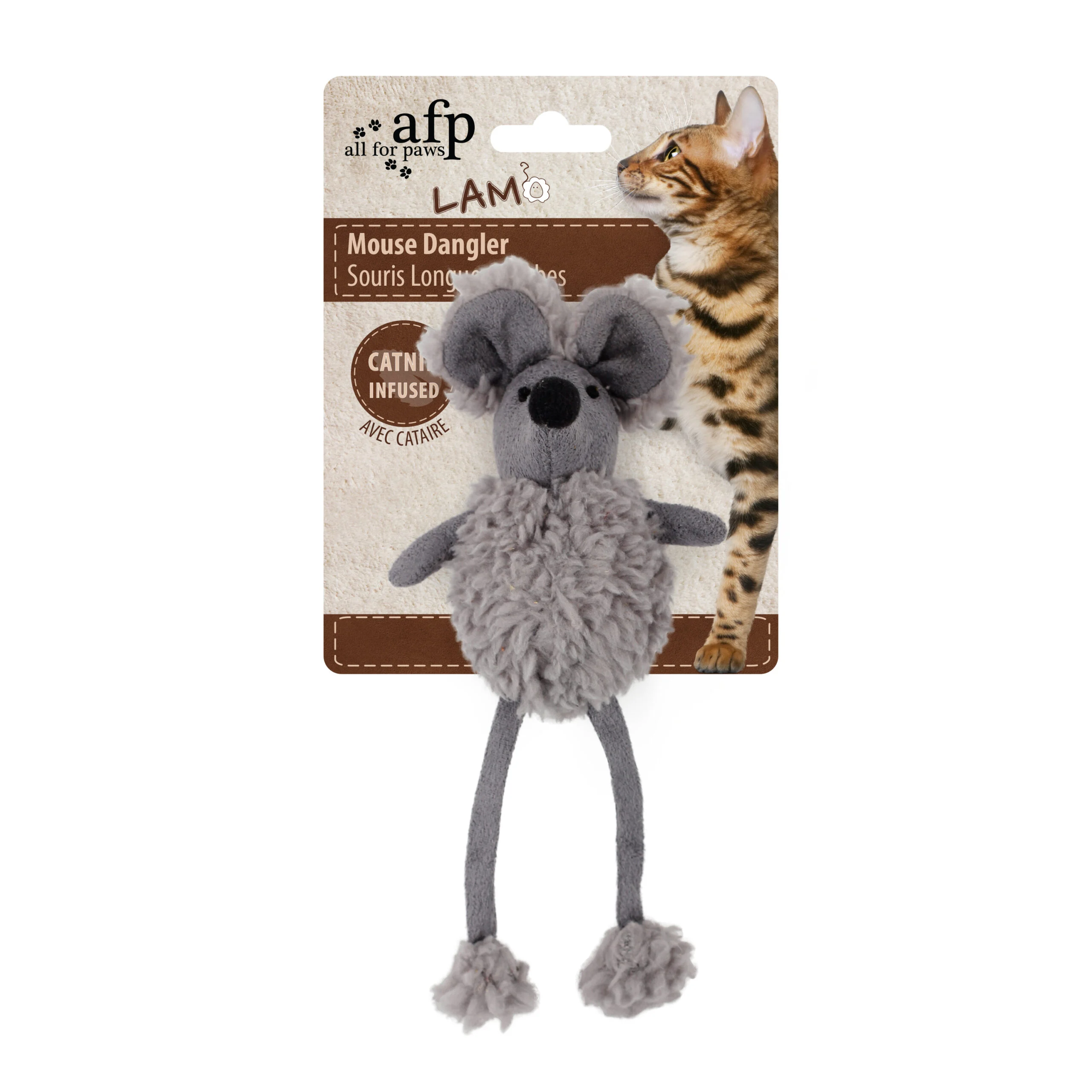 Topo giocattolo con erba gatta e plastica che fa rumore, 16 cm – AFP Lambswool Mouse Dangler - immagine 2