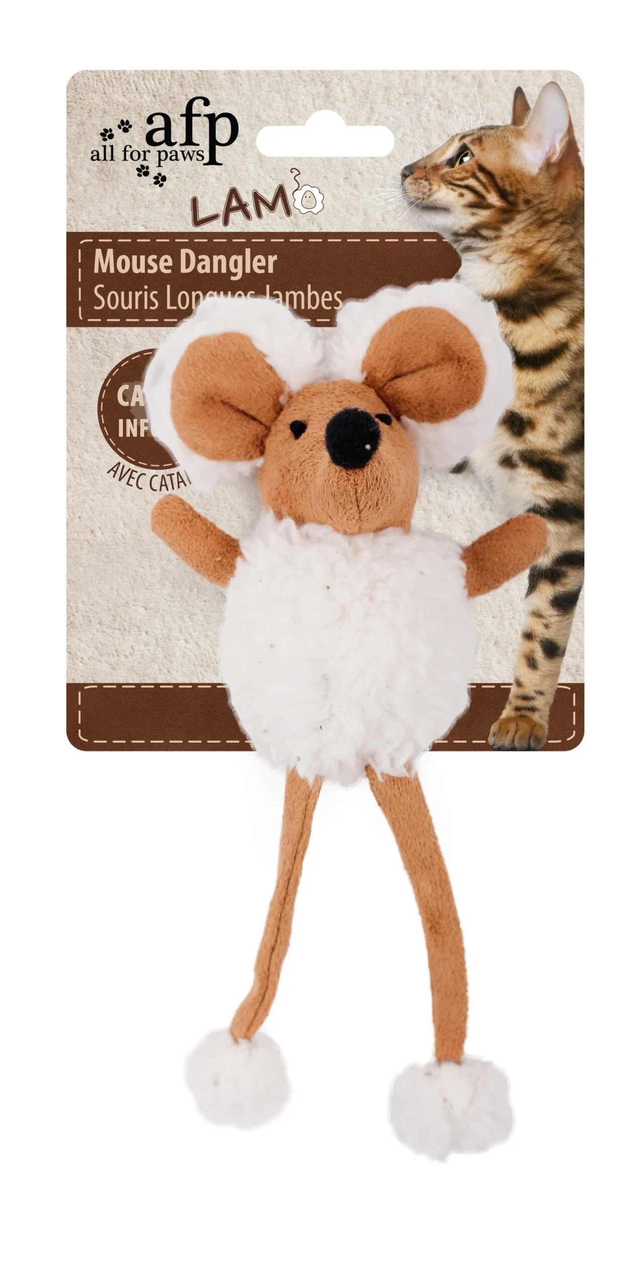 Topo giocattolo con erba gatta e plastica che fa rumore, 16 cm – AFP Lambswool Mouse Dangler - immagine 4