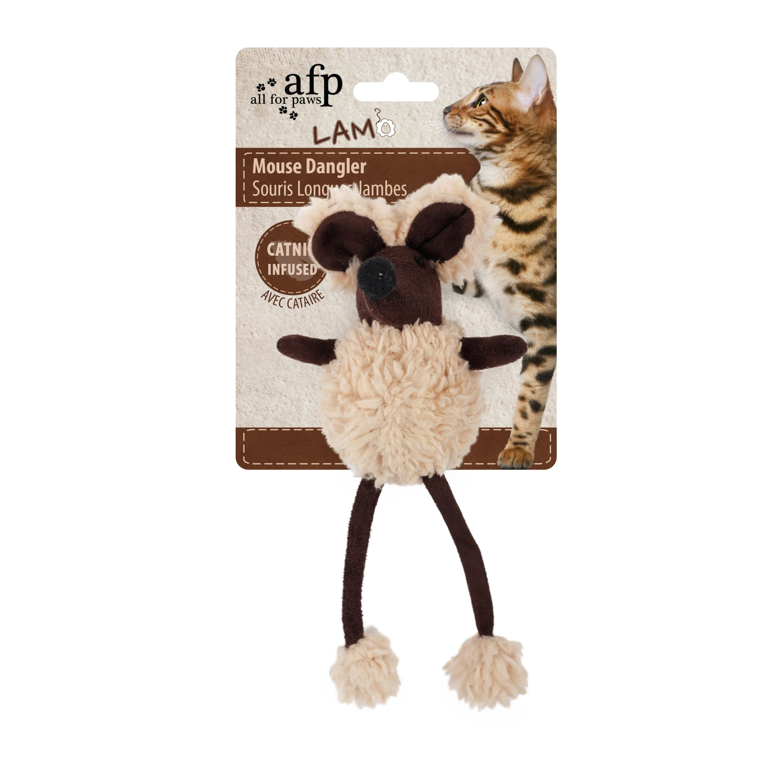 Topo giocattolo con erba gatta e plastica che fa rumore, 16 cm – AFP Lambswool Mouse Dangler - immagine 5