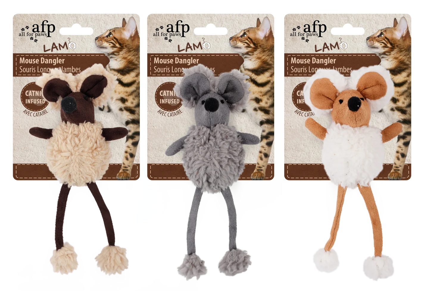 Topo giocattolo con erba gatta e plastica che fa rumore, 16 cm – AFP Lambswool Mouse Dangler - immagine 1