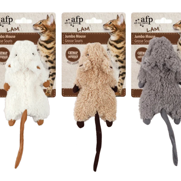 Topo giocattolo per gatti con erba gatta e plastica che fa rumore – AFP Lambswool - Jumbo Mouse
