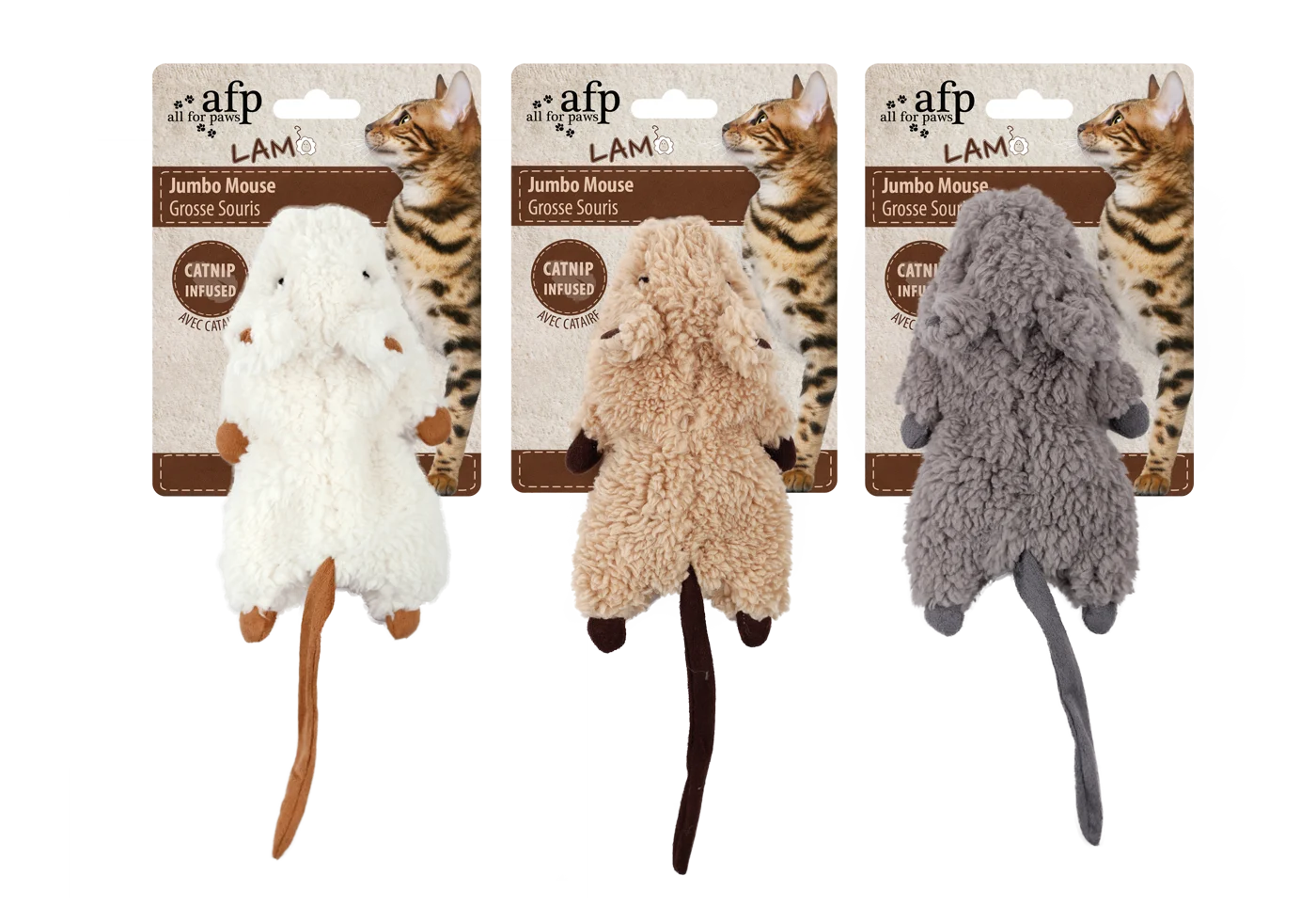 Topo giocattolo per gatti con erba gatta e plastica che fa rumore – AFP Lambswool - Jumbo Mouse - immagine 1