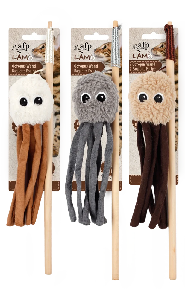 Cannetta per gatti con polpo frusciante e catnip – AFP Lambswool Octupus Wand - immagine 1