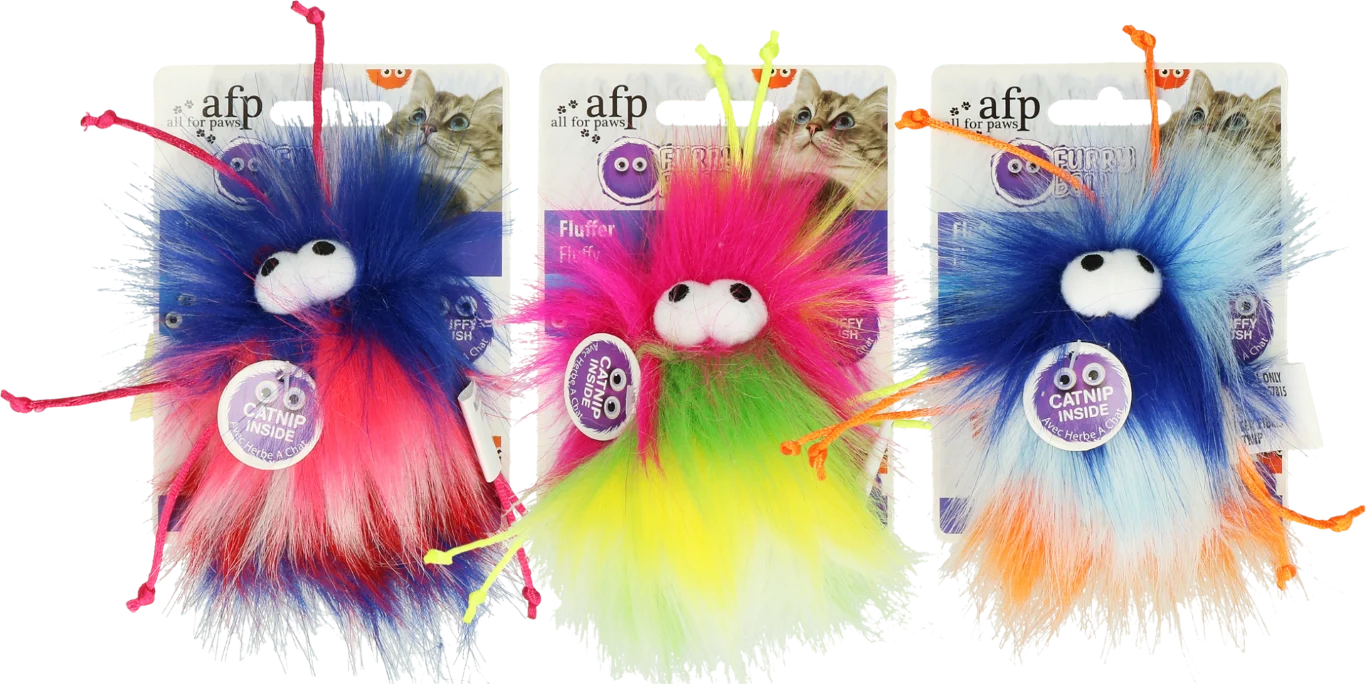 Gioco per gatti con cordini ed erba gatta, rosso, 8 x 5,5 x 3 cm – AFP Furry Ball - Fluffer - immagine 2