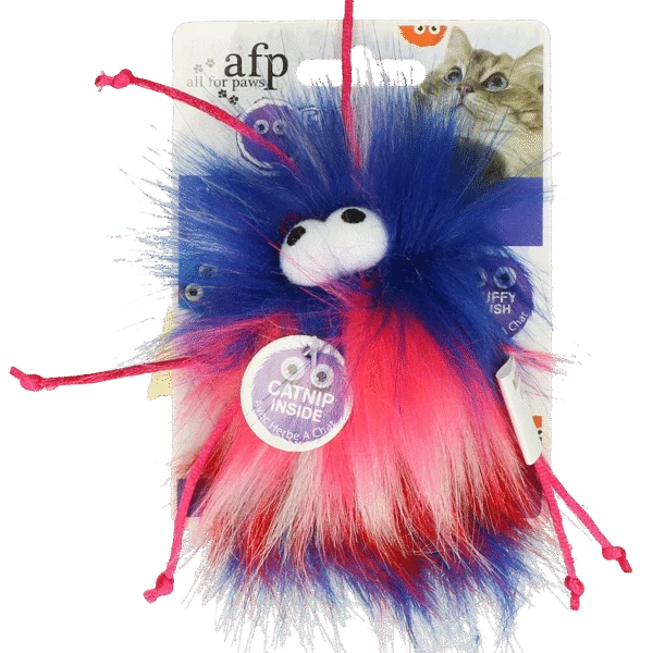 Gioco per gatti con cordini ed erba gatta, rosso, 8 x 5,5 x 3 cm – AFP Furry Ball - Fluffer