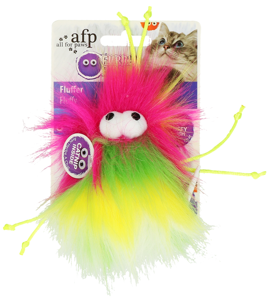 Kattenbal met Touwtjes en Catnip, 8 x 5,5 x 3 cm – AFP Furry Ball - Fluffer Palla per gatti con cordini e catnip, 8 x 5,5 x 3 cm – AFP Furry Ball - Fluffer