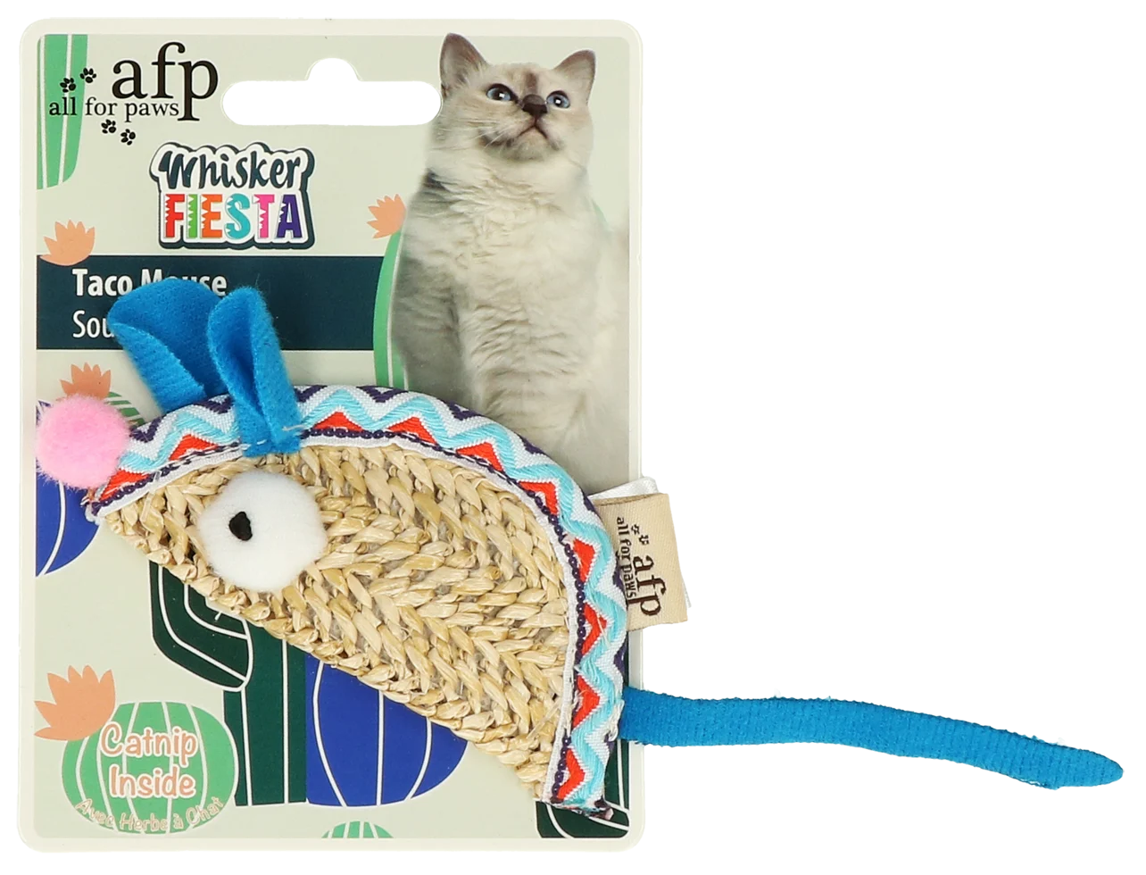 Giocattolo per gatti a forma di topo con erba gatta e cordini – AFP Whisker Fiesta Taco Mouse - immagine 1