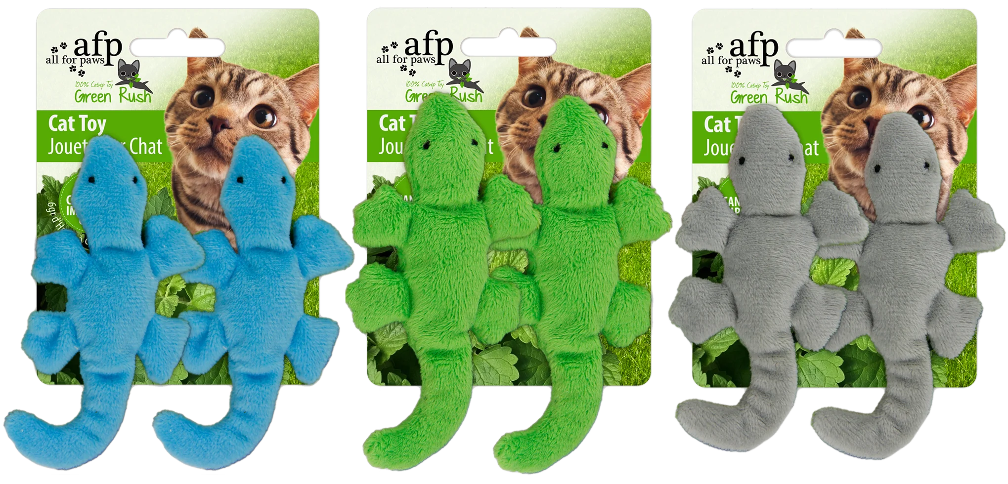 Gioco per gatti a forma di geco con erba gatta canadese, 9 cm, 2 pezzi, assortiti – AFP Green Rush - Gecko - immagine 1