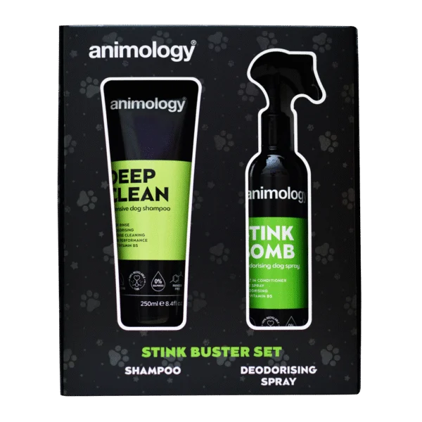 Set per la pulizia del pelo dei cani con shampoo e spray deodorante, 2 prodotti – Animology Stink Buster Set