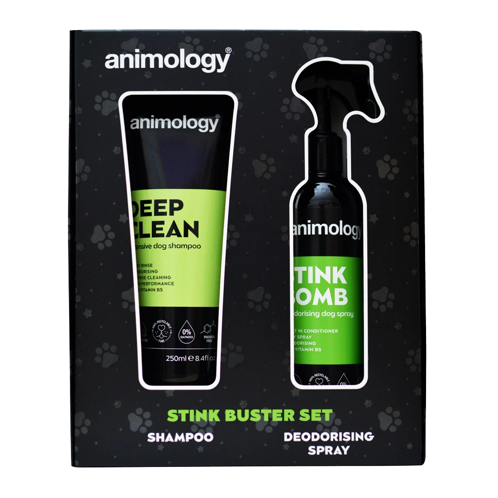 Set per la pulizia del pelo dei cani con shampoo e spray deodorante, 2 prodotti – Animology Stink Buster Set - immagine 1