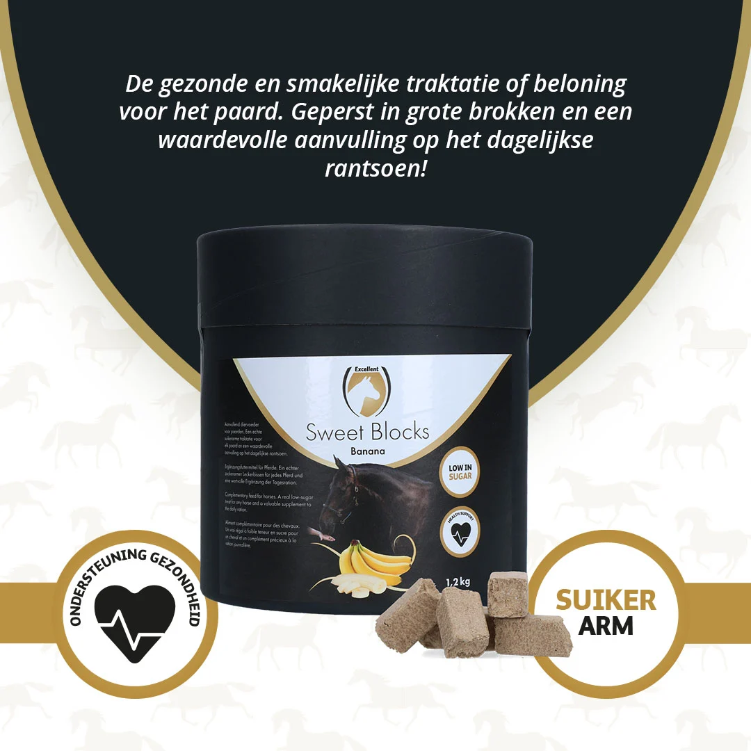 Snack per cavalli alla banana, a basso contenuto di zuccheri, 1,2 kg – Excellent Horse Sweet Blocks - immagine 3