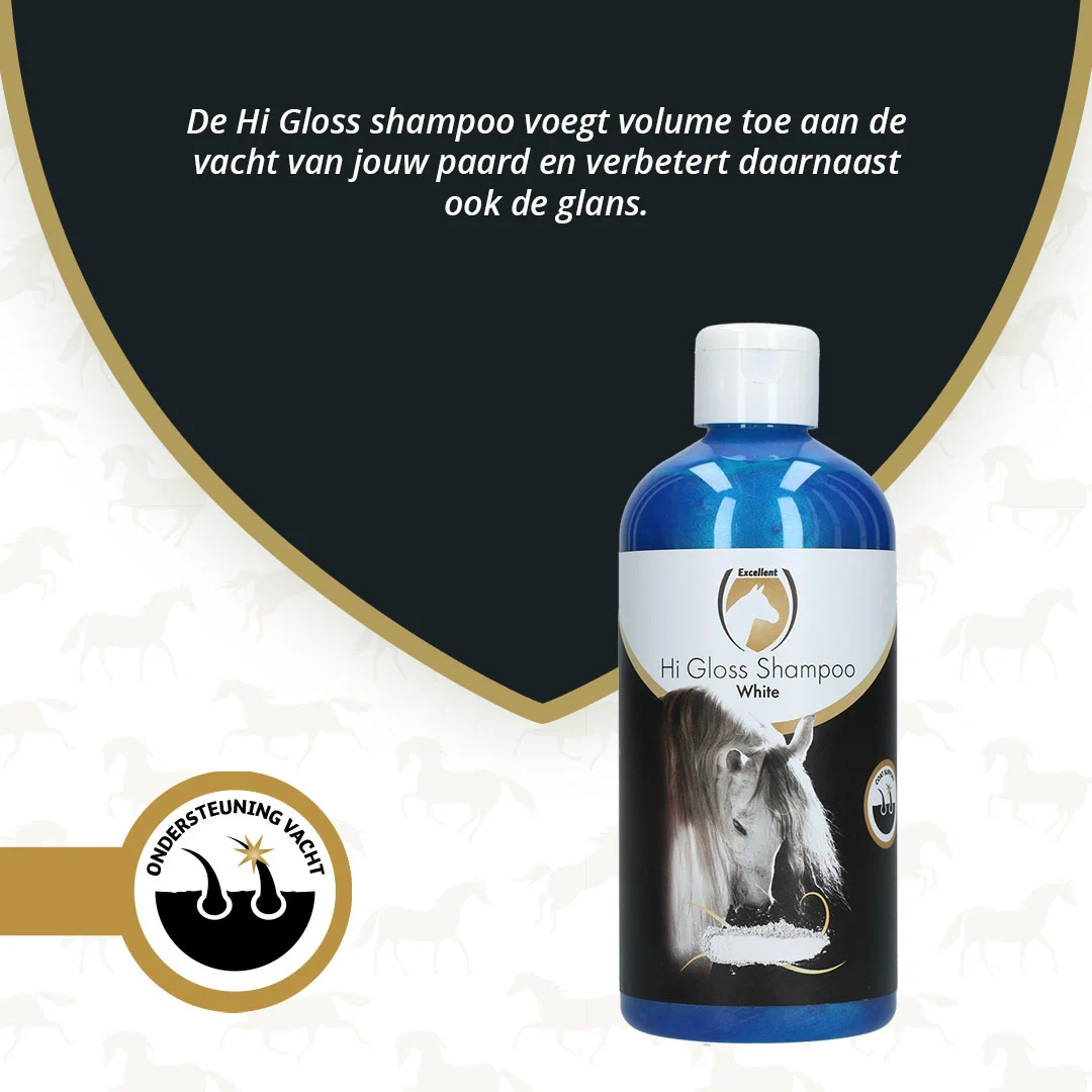 Shampoo per cavalli per il colore e la lucentezza del mantello, 500 ml – Excellent Horse Hi Gloss Shampoo White - immagine 2